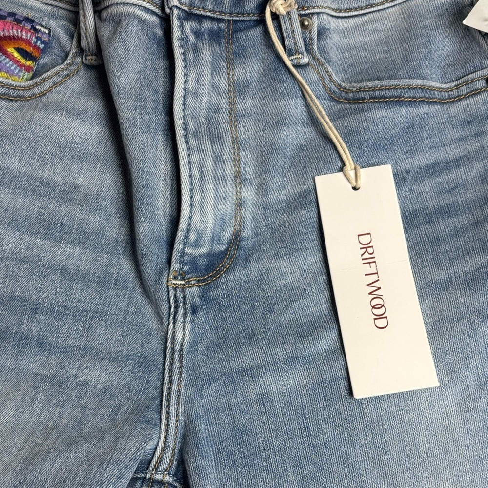 Driftwood Clara Ankle Embroidered Aztec Jeans Bootcut Frayed Hem - Picture 11 of 11